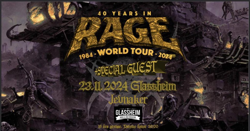Konsertplakat for Rage som skal spille på Glassheim Rock & Kulturscene
